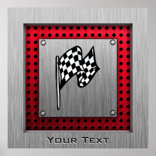 Poster Drapeau À damiers ; look en aluminium brossé