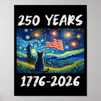 Drapeau américain 250 ans 1776-2026 Chat Nuit étoi