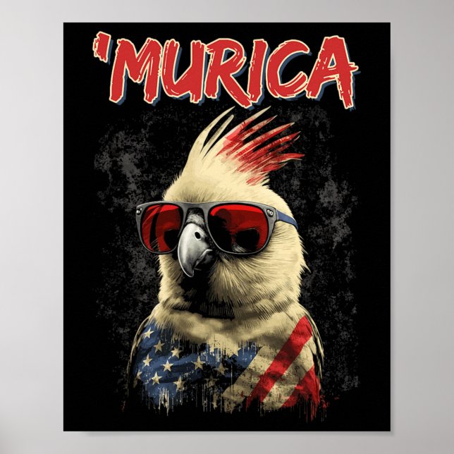 Poster Drapeau américain 4 juillet Cockatiel Patriotique (Devant)