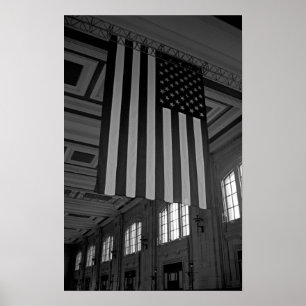 Poster Drapeau américain à la station des syndicats