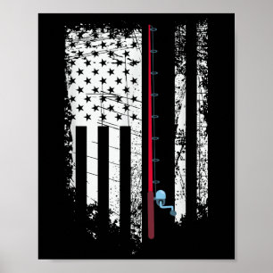 Poster Drapeau Américain Avec Canne à Pêche - Pêcheur Pat