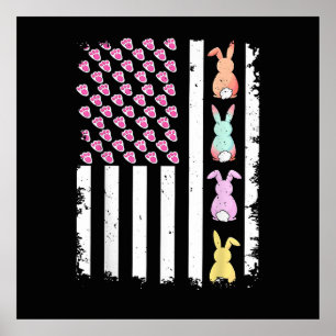 Poster Drapeau américain avec lapin pour le jour de Pâque