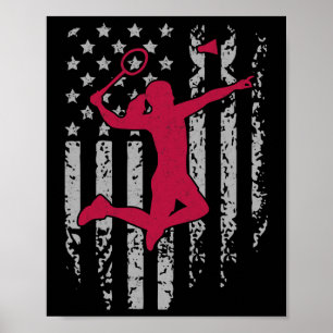 Poster Drapeau américain Badminton Sport lycée patriotiqu