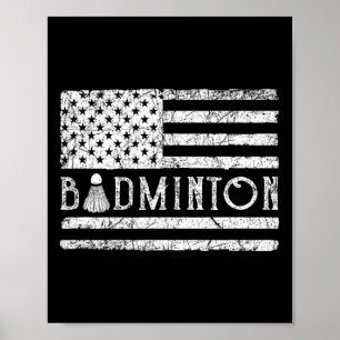 Poster Drapeau américain Badminton Usa Navettes Funny Pat