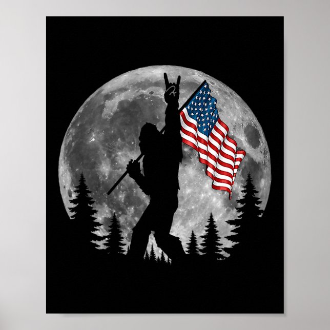 Poster Drapeau Américain Bigfoot Sasquatch Patriotique 4è (Devant)