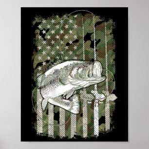 Poster Drapeau américain Camo B Pêche au poisson (sur Ck)