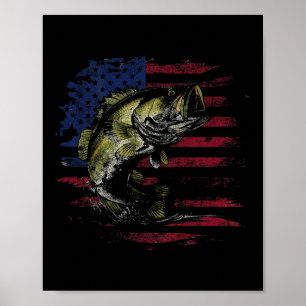 Poster Drapeau Américain Camo B Poisson Pêche Pêcheur (su