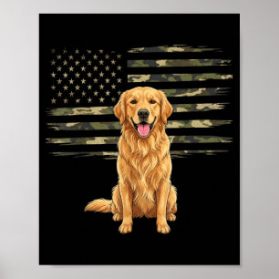 Poster Drapeau américain camouflage Golden Retriever 4 ju