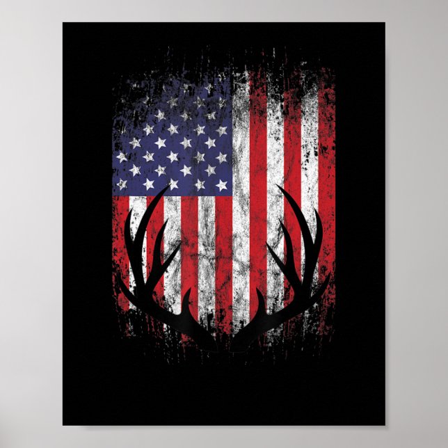 Poster Drapeau américain Chasse aux cerfs Buck Antlers (Devant)