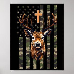 Poster Drapeau américain Christian Deer Hunting Camo