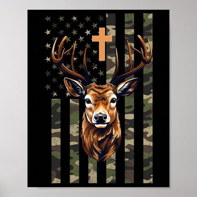 Poster Drapeau américain Christian Deer Hunting Camo (Devant)