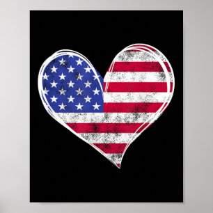 Poster Drapeau américain Coeur Forces armées patriotiques