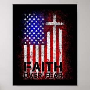 Poster Drapeau américain Croix de Noël Patriotique Religi
