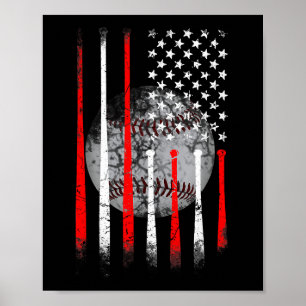 Poster Drapeau américain de baseball États-Unis Vintage