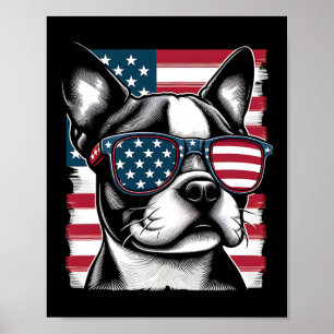 Poster Drapeau américain de Boston Terrier Patriotique