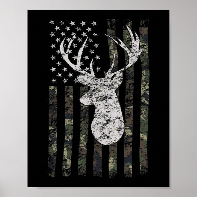 Poster Drapeau américain de chasse aux cerfs (Devant)