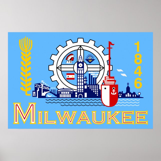 Poster Drapeau américain de Milwaukee, Wisconsin (Devant)
