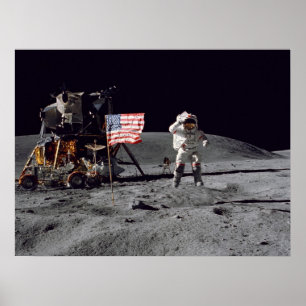 Poster Drapeau américain de saluts d'astronaute d'Apollo