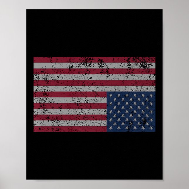 Poster Drapeau Américain Distress Vers Le Bas États-Unis (Devant)