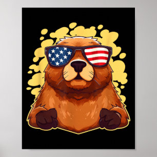 Poster Drapeau américain drôle patriotique marmotte 4 jui