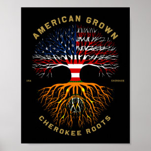 Poster Drapeau américain d'un arbre aux racines Cherokee
