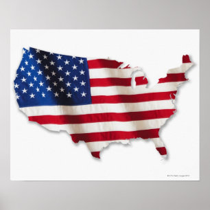 Poster Drapeau américain en forme des États-Unis