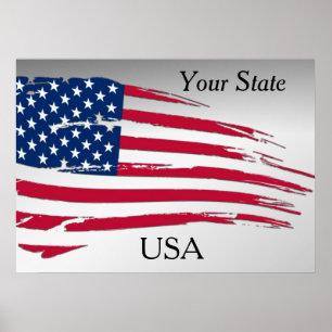 Poster Drapeau américain en lambeaux Votre État USA