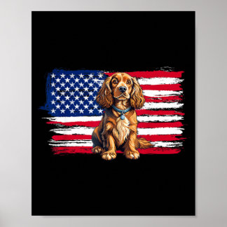 Poster Drapeau américain Epagneul chien animal 4 juillet