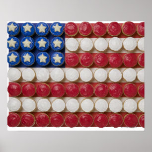 Poster Drapeau américain fait de petits gâteaux