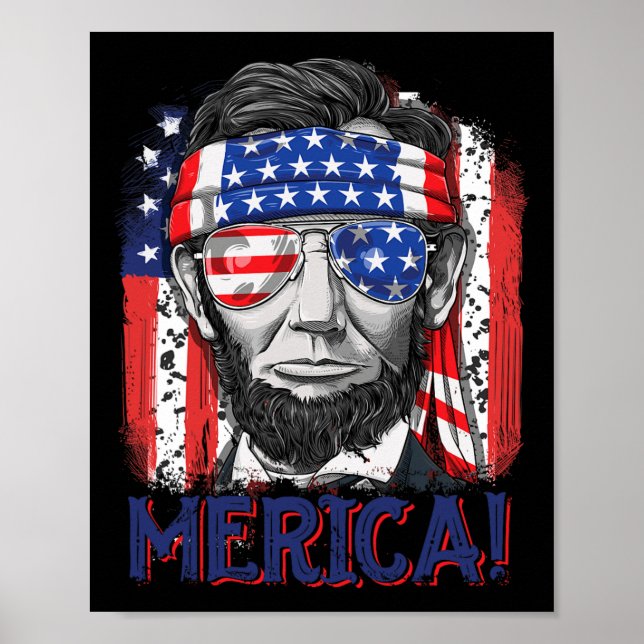 Poster Drapeau américain féminin Lincoln 4 juillet Merica (Devant)