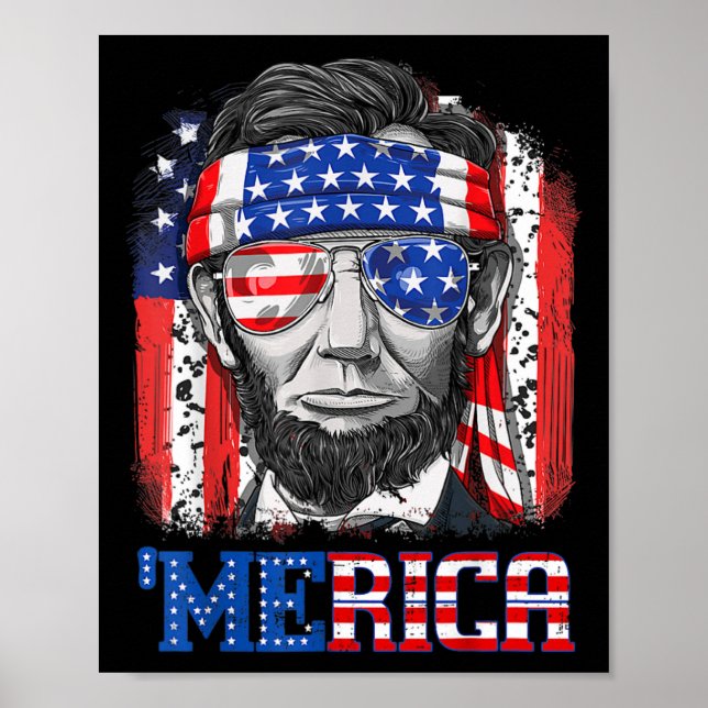 Poster Drapeau américain féminin Lincoln 4 juillet Merica (Devant)