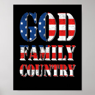 Poster Drapeau américain fier Dieu Famille Pays