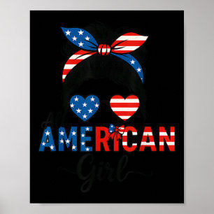 Poster Drapeau américain fille Usa 4 Juillet Femme Pat po