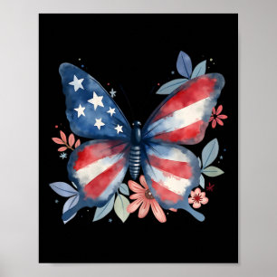 Poster Drapeau américain floral papillon Usa 4 juillet Gi