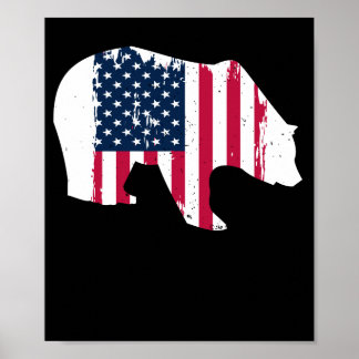 Poster Drapeau américain Grizzly Brown chasseur d'ours