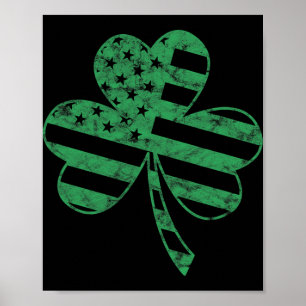 Poster Drapeau Américain Irlandais Shamrock Vintage Fête