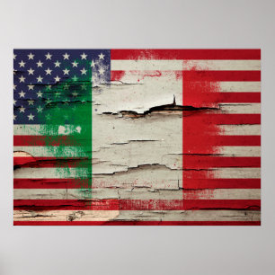 Poster Drapeau américain italien de la peinture   de