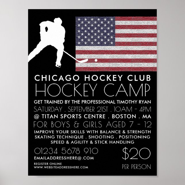 Poster Drapeau américain, Joueur de hockey, Publicité de  (Devant)