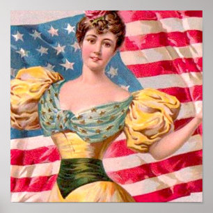 Poster Drapeau américain Lady Liberty Independence