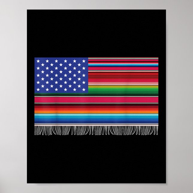 Poster Drapeau Américain Mexicain Serape Cinco De Mayo Po (Devant)