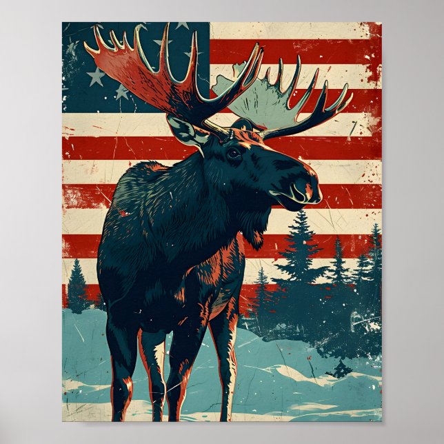 Poster Drapeau américain Moose Vintage (Devant)