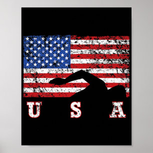 Poster Drapeau Américain Natation USA Cadeau Équipe de Na