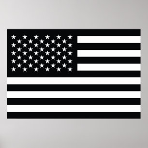 Poster Drapeau américain noir blanc