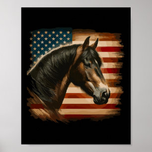 Poster Drapeau américain Patriotic Horse Horseback équita