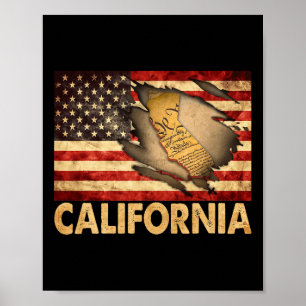 Poster Drapeau américain patriotique de Californie 4 juil