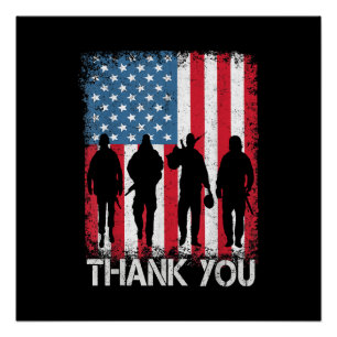 Poster Drapeau Américain Patriotique Merci Pour