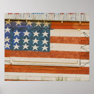 Poster Drapeau américain peint sur un stand de feux d'art