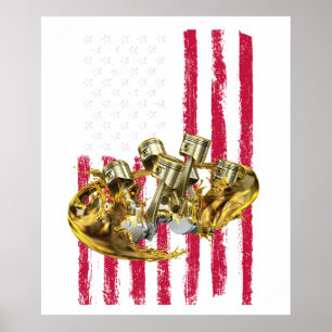 Poster Drapeau américain Piston Muscle Car 4