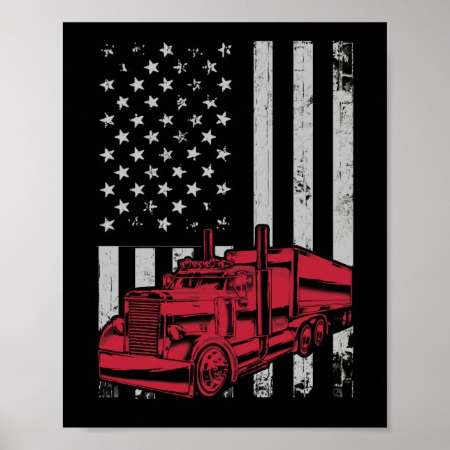 Poster Drapeau américain Semi Truck Driver 18 Wheeler (Devant)