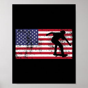 Poster Drapeau Américain Skateur Skateboard 4 Juillet Éta